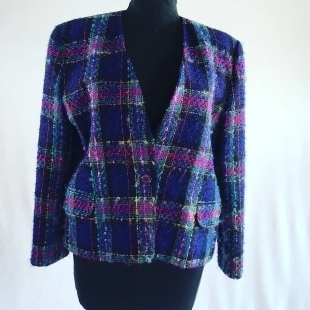 Vintage Jewel Tone Boucle Tweed Wool Blazer